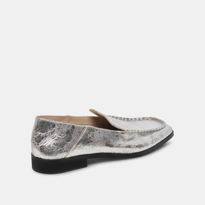 Dolce Vita Beny Flats Silver Distressed Leather Women Flats and Loafers