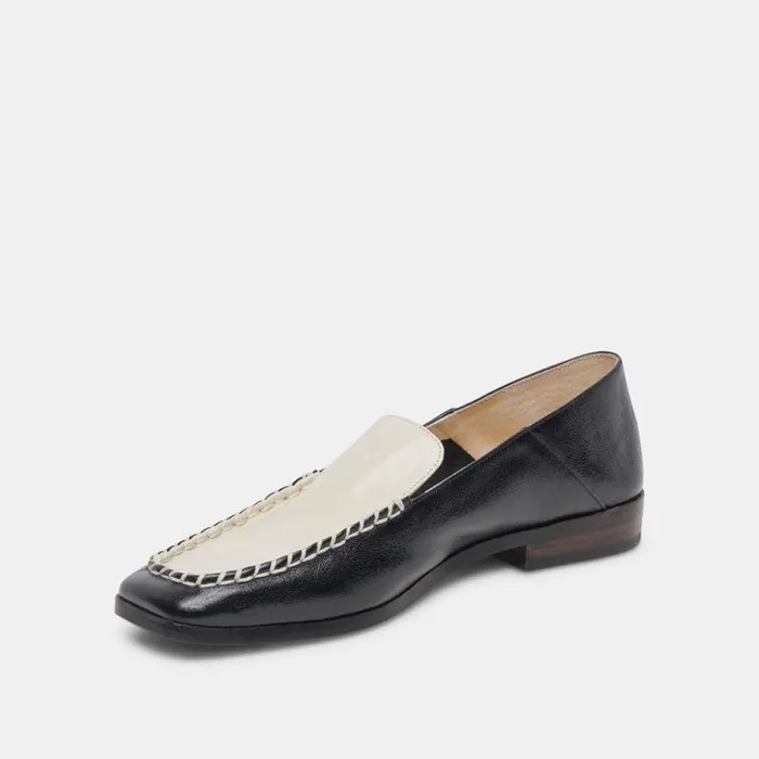 Dolce Vita Beny Wide Flats White Black Crinkle Patent Women Flats and Loafers