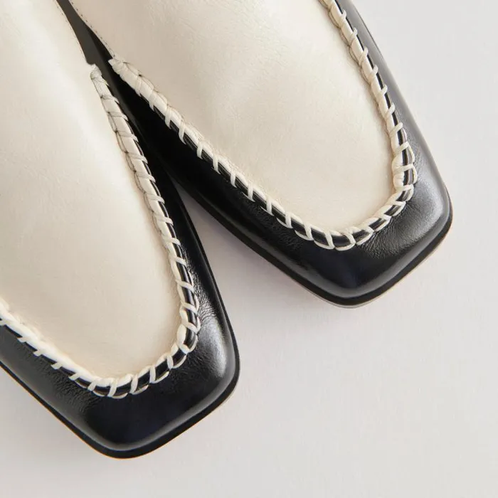 Dolce Vita Beny Wide Flats White Black Crinkle Patent Women Flats and Loafers