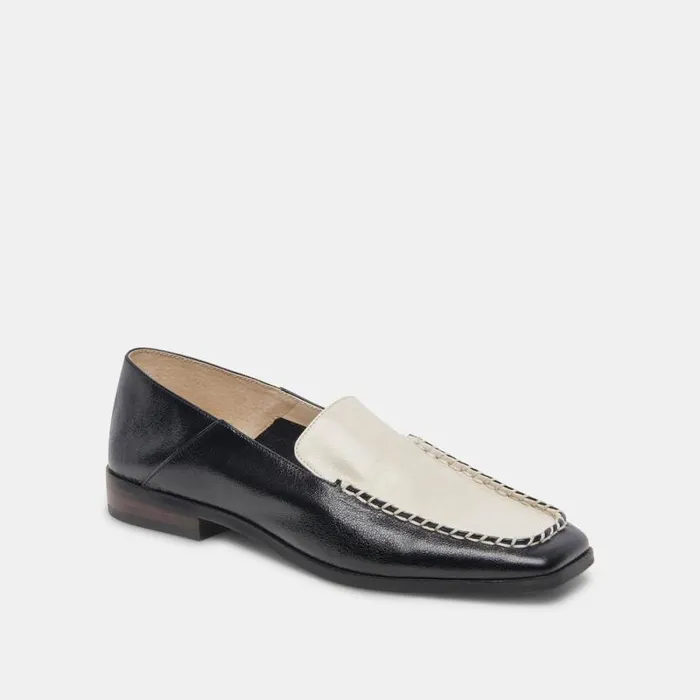 Dolce Vita Beny Wide Flats White Black Crinkle Patent Women Flats and Loafers
