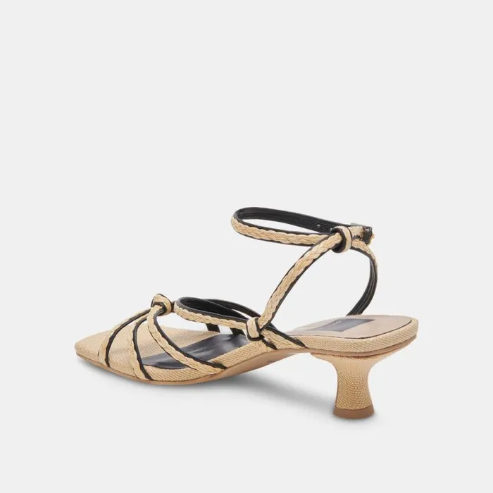 Dolce Vita Bev Braid Wide Heels Black Natural Jute Women Sandals