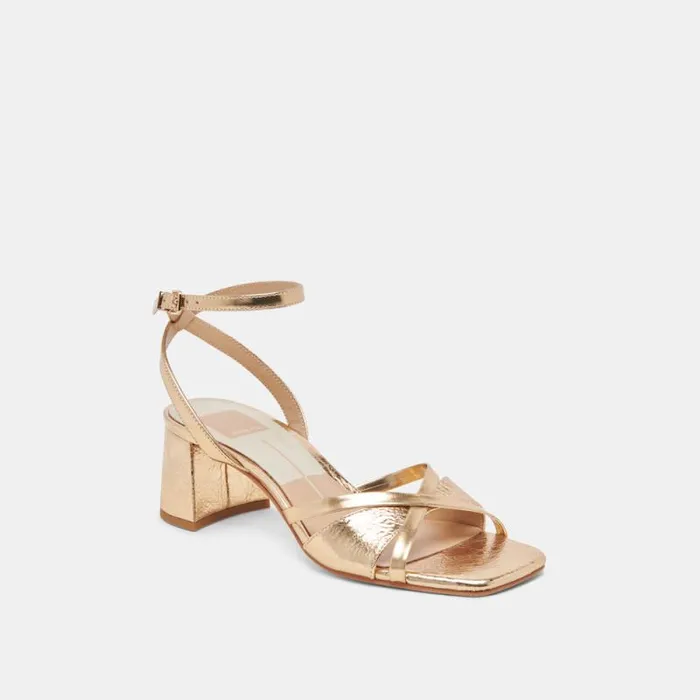 Dolce Vita Blakly Heels Gold Distressed Leather Women Heels