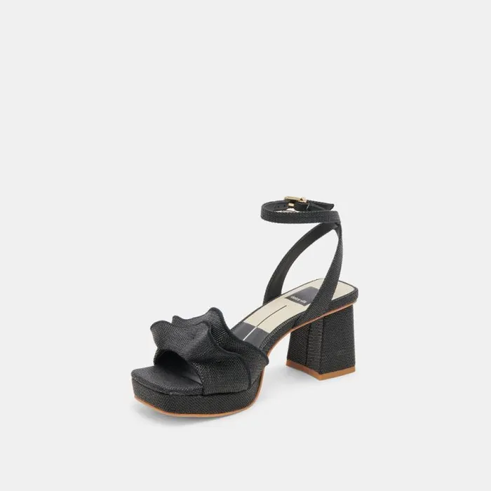 Dolce Vita Cheer Heels Black Raffia Women Heels