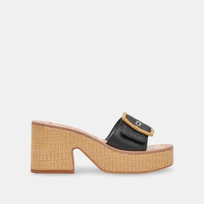 Dolce Vita Era Heels Onyx Raffia Women Sandals