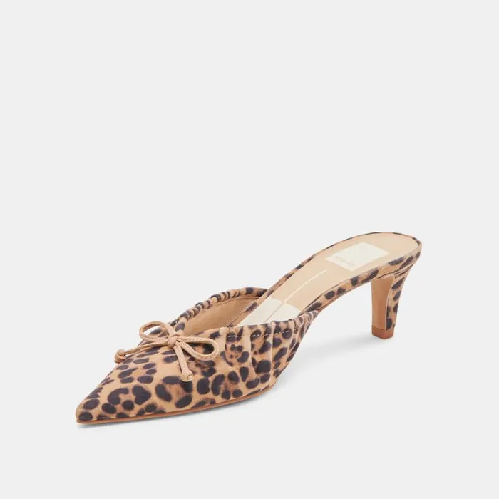Dolce Vita Kairi Mid Heels Dk Leopard Suede Women Mules and Clogs