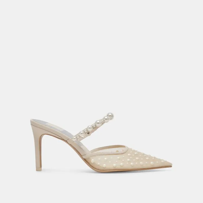 Dolce Vita Katik Pearl Wide Heels Ivory Mesh Women Heels