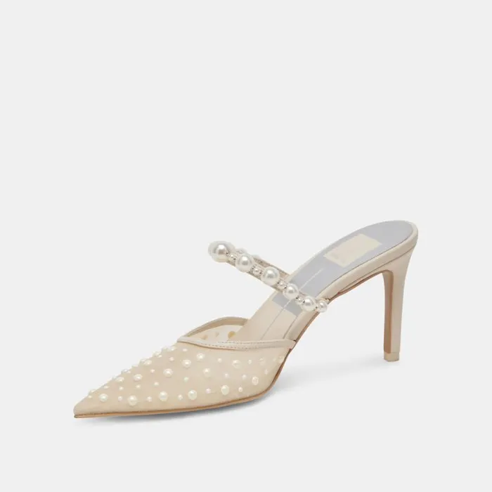 Dolce Vita Katik Pearl Wide Heels Ivory Mesh Women Heels
