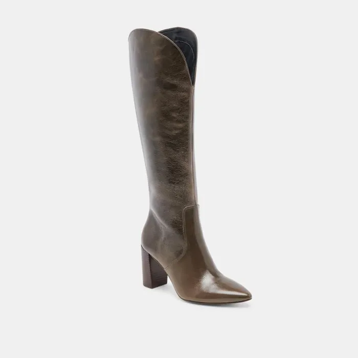 Dolce Vita Nedi Wide Calf Boots Dark Olive Leather Women Boots and Booties