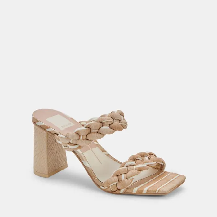 Dolce Vita Paily Heels White Stripe Fabric Women Sandals