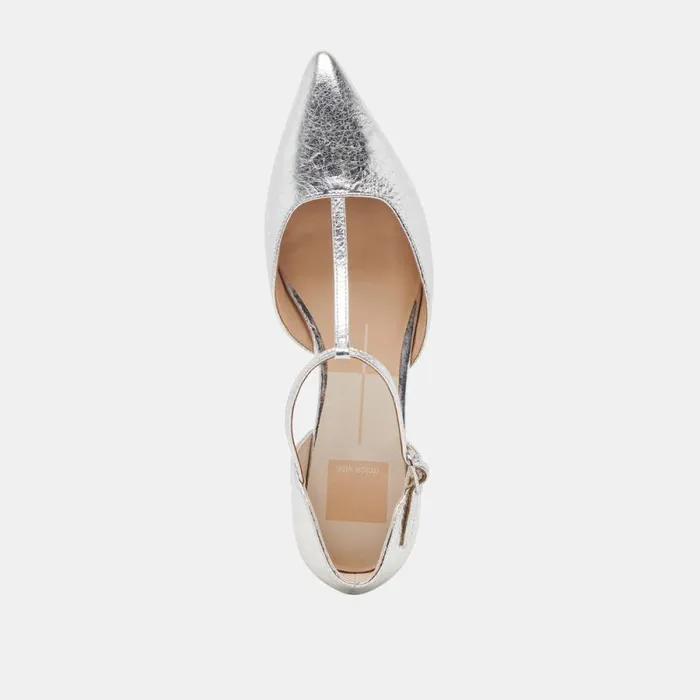 Dolce Vita Peaty Flats Silver Distressed Leather Women Flats and Loafers