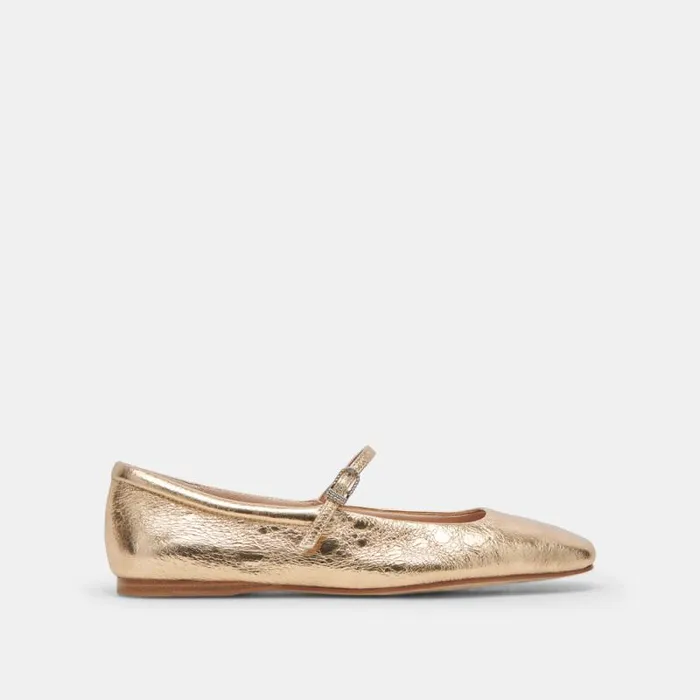 Dolce Vita Reyes Ballet Flats Gold Distressed Leather Women Flats and Loafers