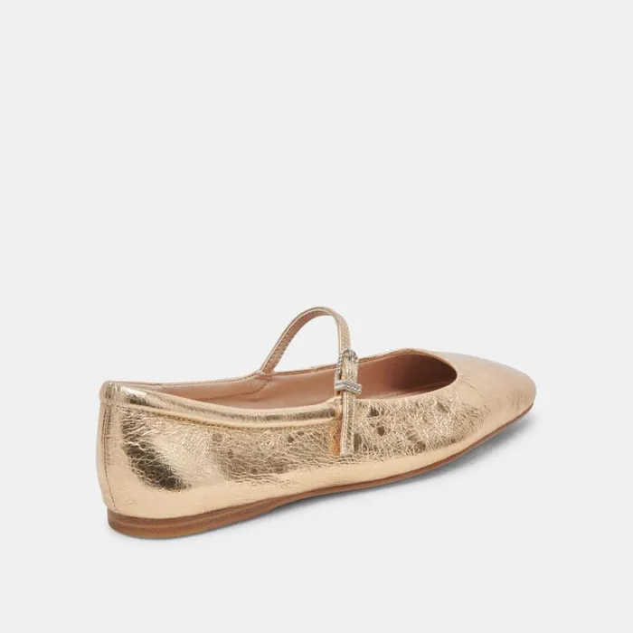 Dolce Vita Reyes Ballet Flats Gold Distressed Leather Women Flats and Loafers
