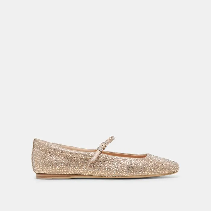 Dolce Vita Reyes Crystal Ballet Flats Light Gold Crystal Women Flats and Loafers
