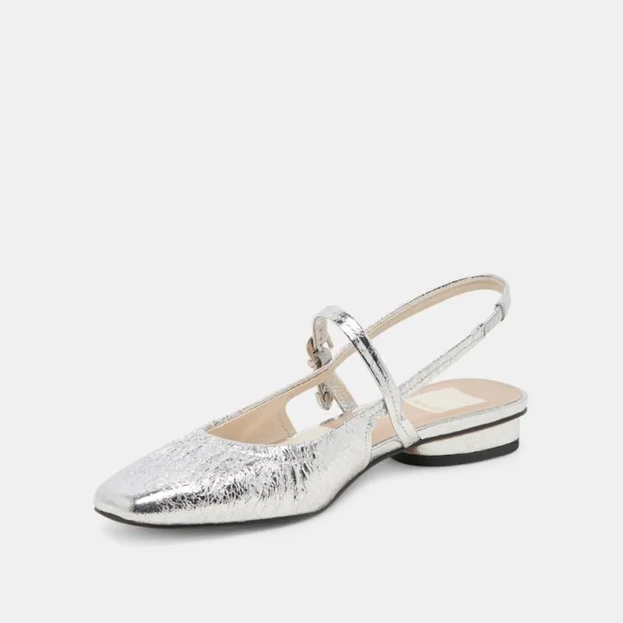 Dolce Vita Rianne Flats Silver Distressed Leather Women Flats and Loafers