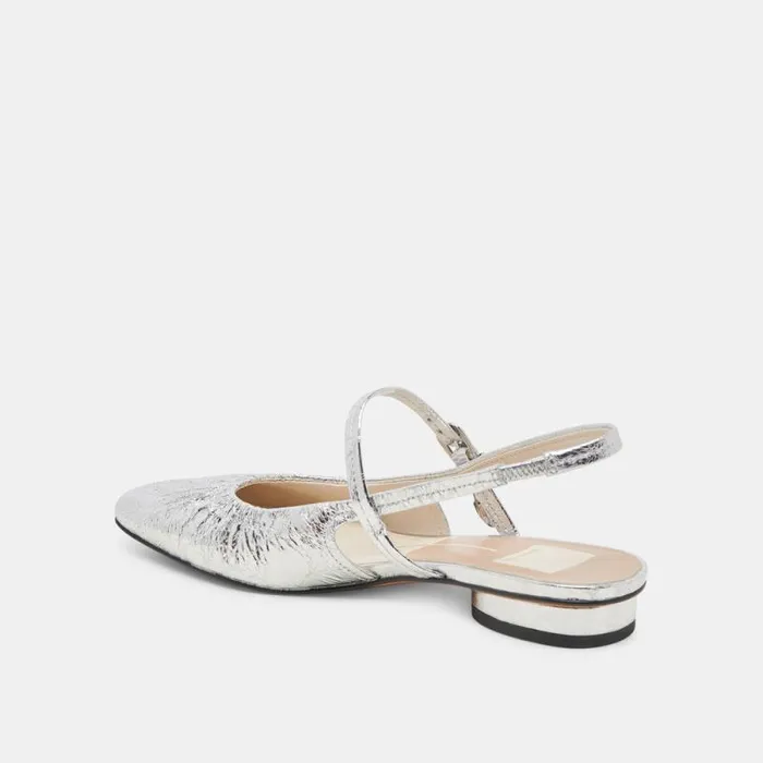 Dolce Vita Rianne Flats Silver Distressed Leather Women Flats and Loafers