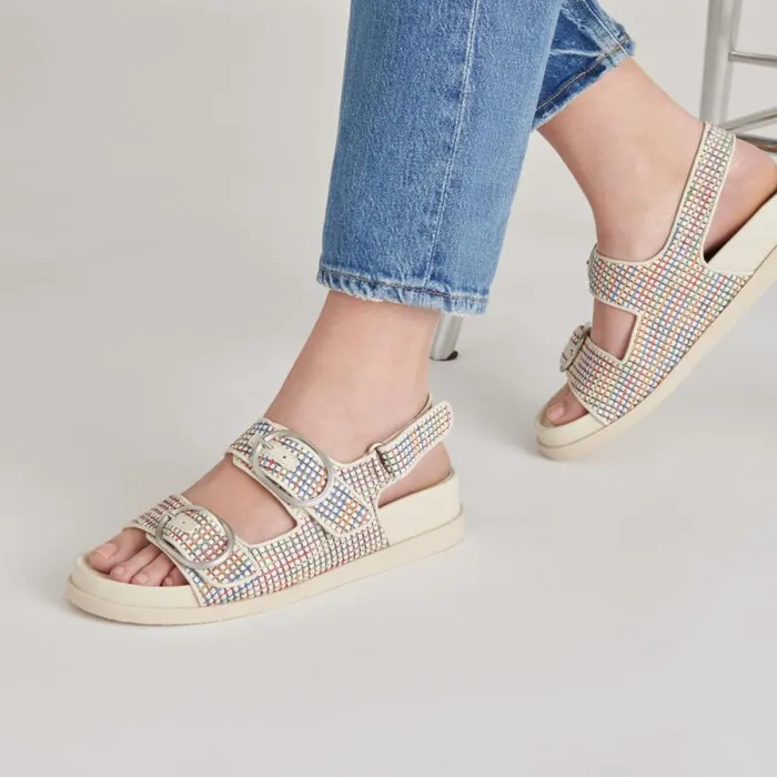 Dolce Vita Starla Pride Sandals White Multi Raffia Women Sandals