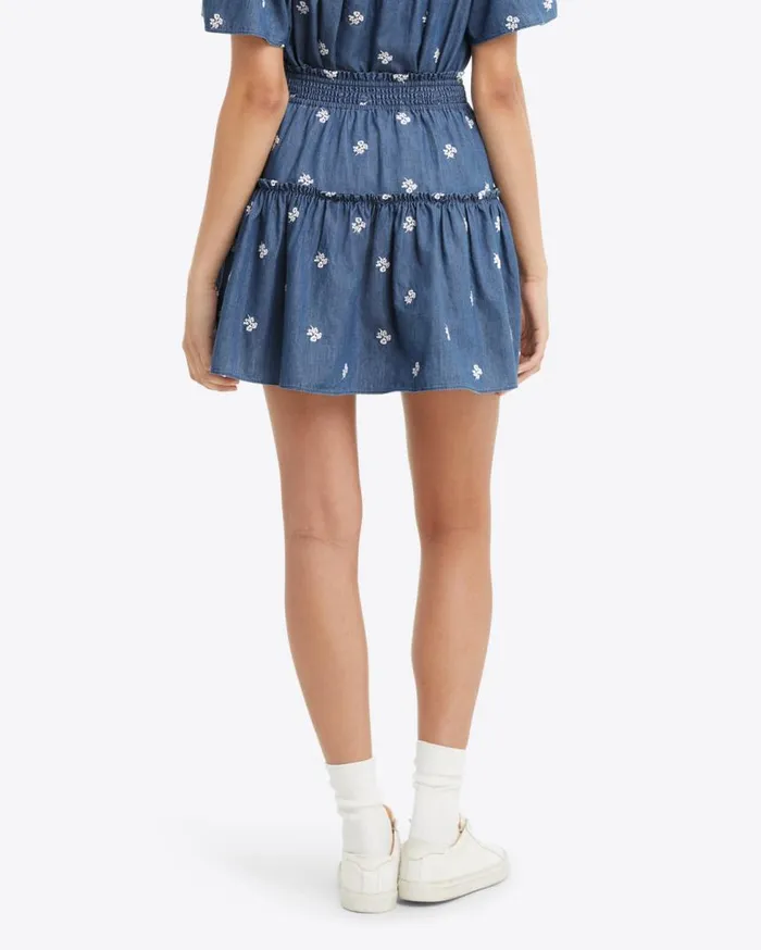 Draper James Bottoms and Skirts Women Pull On Skirt In Embroidered Chambray