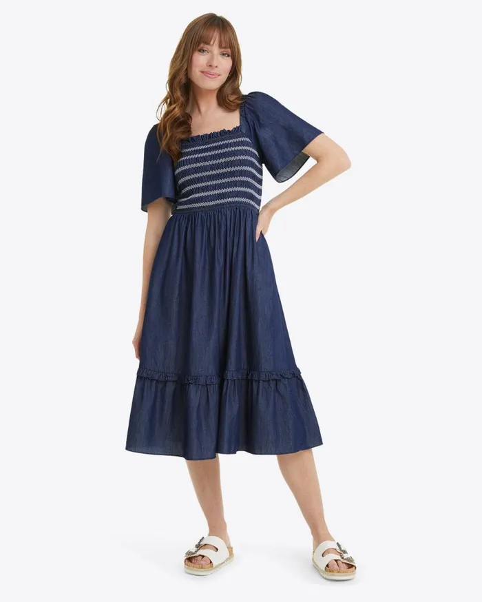 Draper James Extended Sizes Women Deana Smocked Dress In Dark Wash