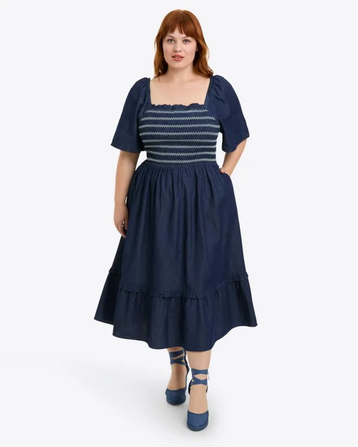 Draper James Extended Sizes Women Deana Smocked Dress In Dark Wash