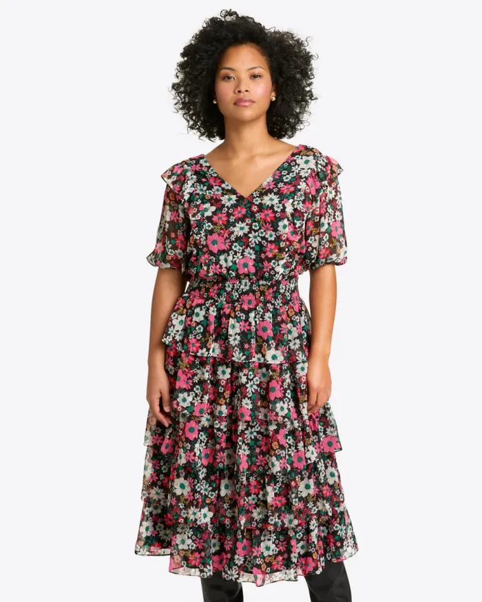 Draper James Midi and Maxi Women Leah Tiered Ruffle Midi Dress In Amaryllis Fil Coupe