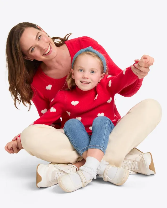 Draper James Sweaters Women Kids Puff Sleeve Heart Sweater In Red