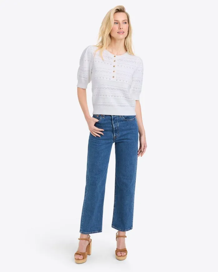 Draper James Tops Women Annabelle ShortSleeve Sweater In White Pointelle