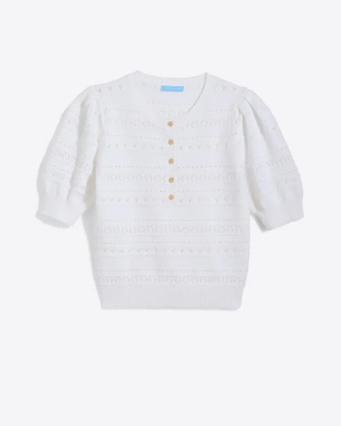 Draper James Tops Women Annabelle ShortSleeve Sweater In White Pointelle