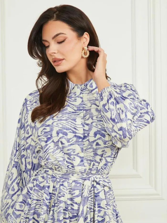 Dresses Women Marciano Abbie Shirtdress Substance Blue Print Dresses Women Marciano Abbie Shirtdress Substance Blue Print