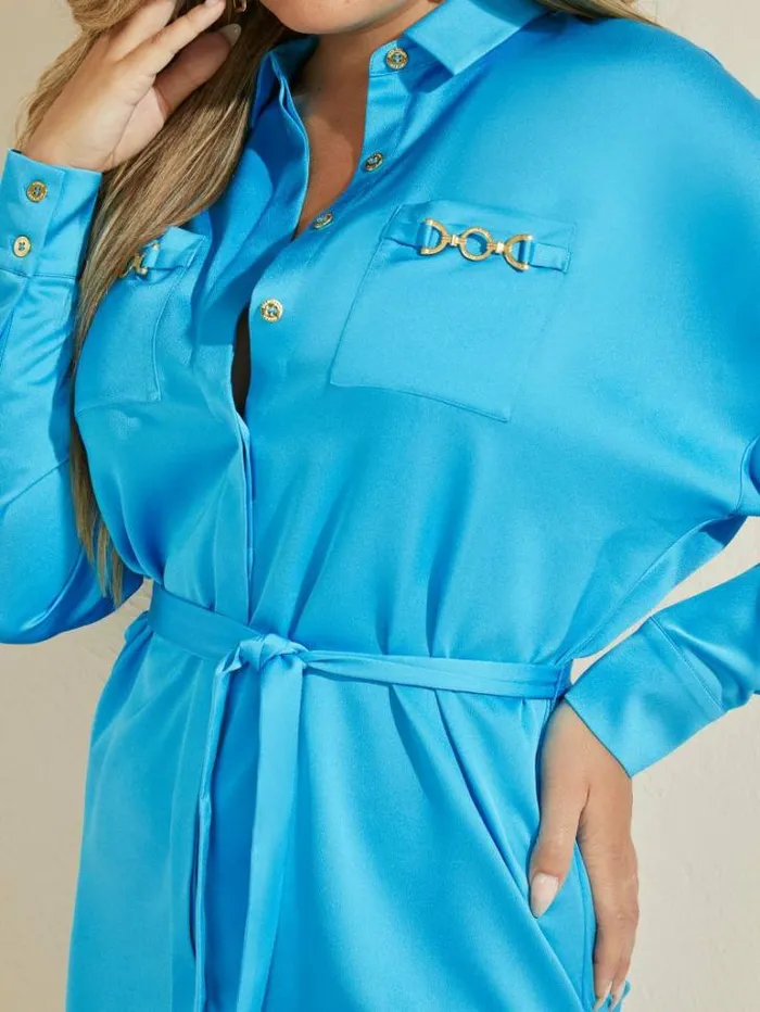 Dresses Women Marciano Jessamine Shirtdress Cerulean Blue Dresses Women Marciano Jessamine Shirtdress Cerulean Blue