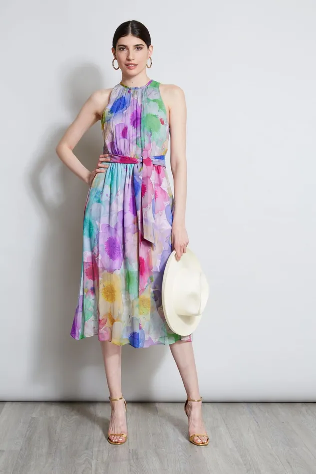 Elie Tahari Dresses and Jumpsuits Pigment Floral Silk Chiffon Halter Dress Multi 8211 Women