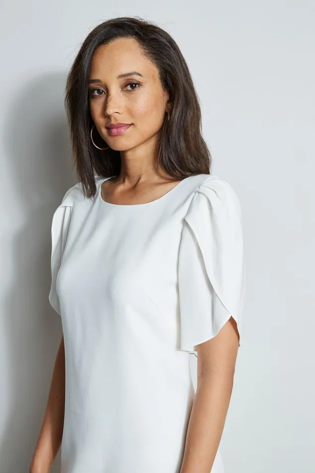 Elie Tahari Dresses and Jumpsuits Slit Sleeve Crepe Dress Foam 8211 Women