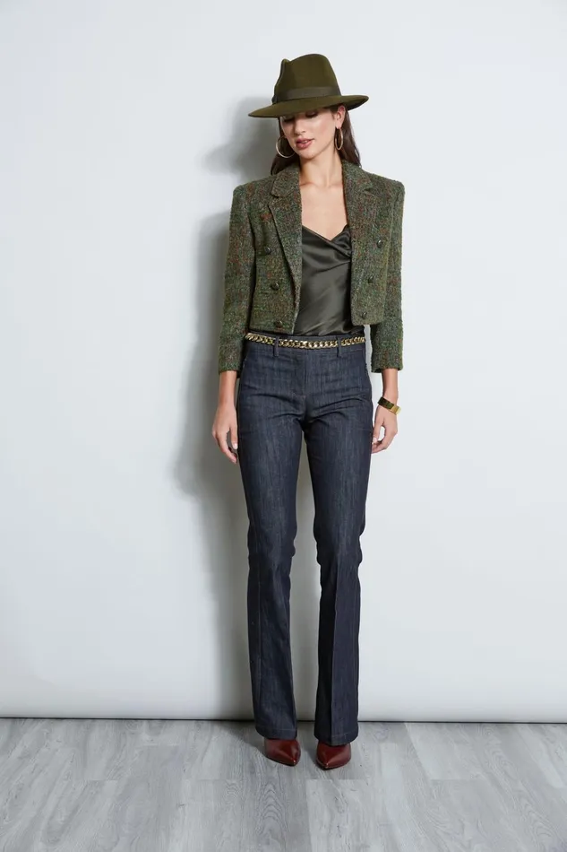 Elie Tahari Jackets and Blazers Boucle Tweed Cropped Jacket Olive Multi 8211 Women