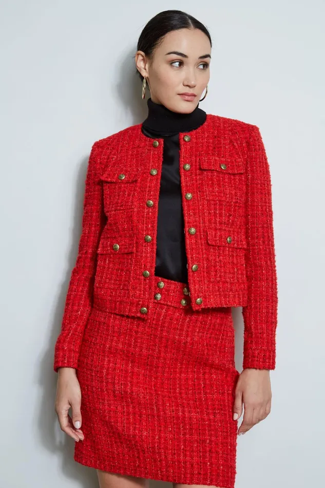 Elie Tahari Jackets and Blazers French Tweed Button Jacket Flame Red 8211 Women