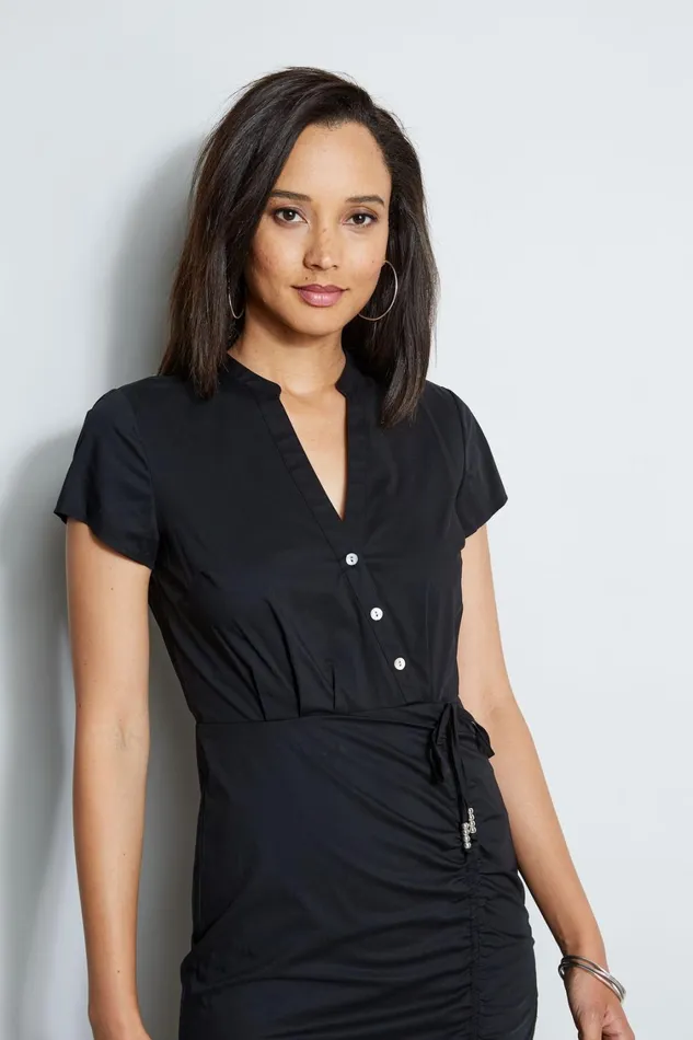 Elie Tahari Short Dresses Ruched Cotton Shirt Dress Noir 8211 Women