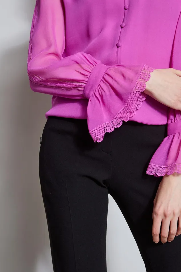 Elie Tahari Tops Embroidered Sleeve Blouson Shirt Peony 8211 Women
