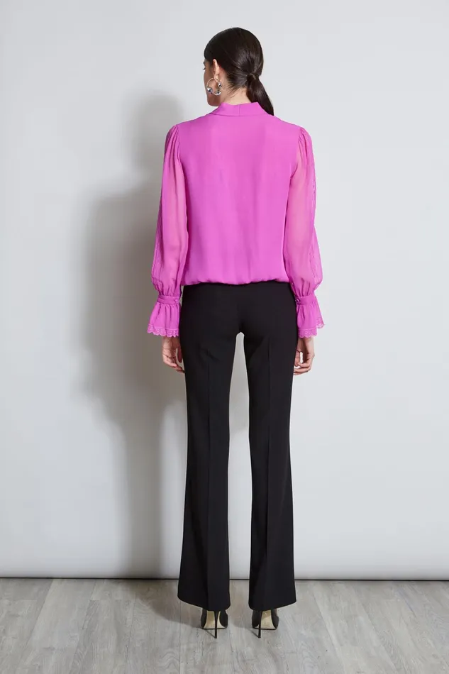 Elie Tahari Tops Embroidered Sleeve Blouson Shirt Peony 8211 Women