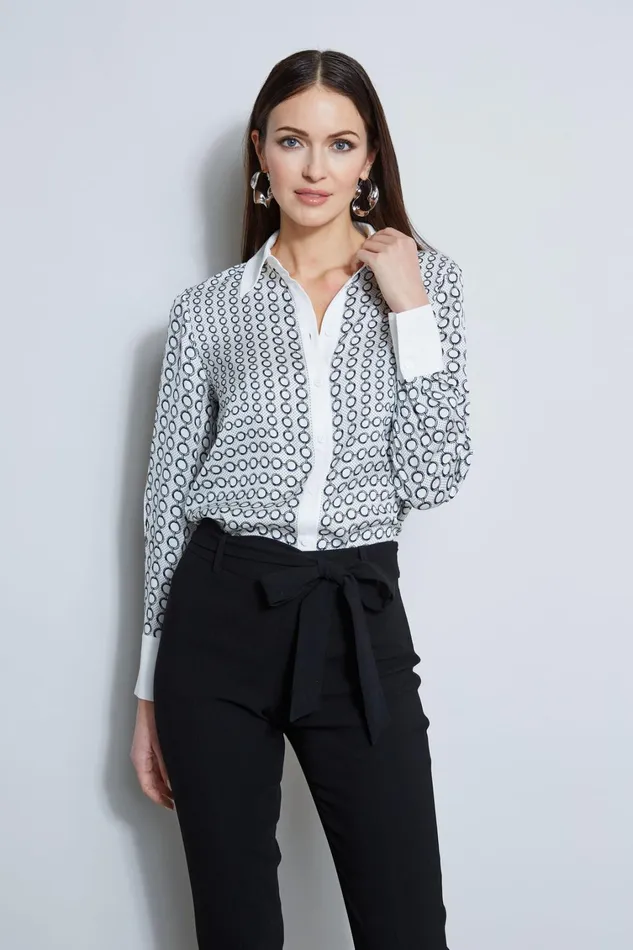 Elie Tahari Tops Link Print Button Down Shirt Link Print White Ground 8211 Women