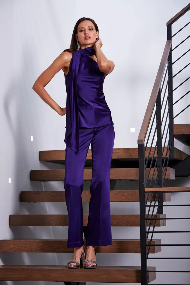 Elie Tahari Tops Satin One Shoulder Scarf Top Winter Plum 8211 Women
