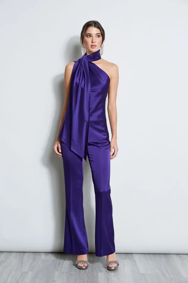 Elie Tahari Tops Satin One Shoulder Scarf Top Winter Plum 8211 Women