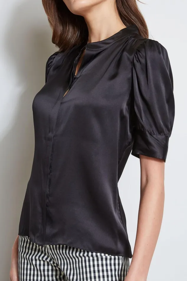Elie Tahari Tops Silk Satin Ruched Sleeve Shirt Black 8211 Women