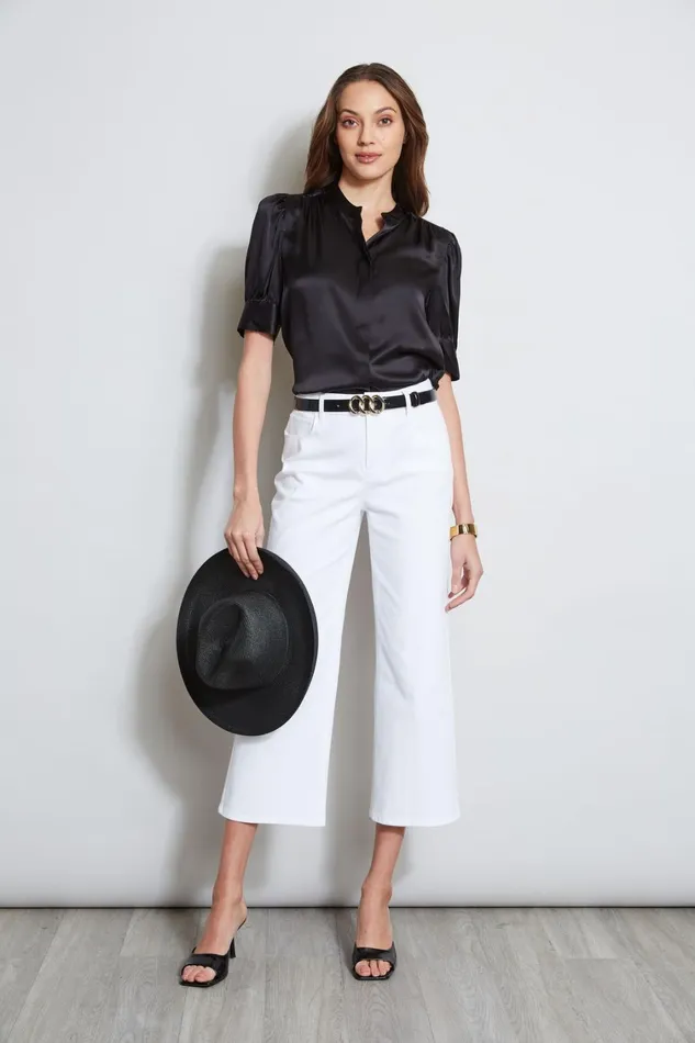 Elie Tahari Tops Silk Satin Ruched Sleeve Shirt Black 8211 Women