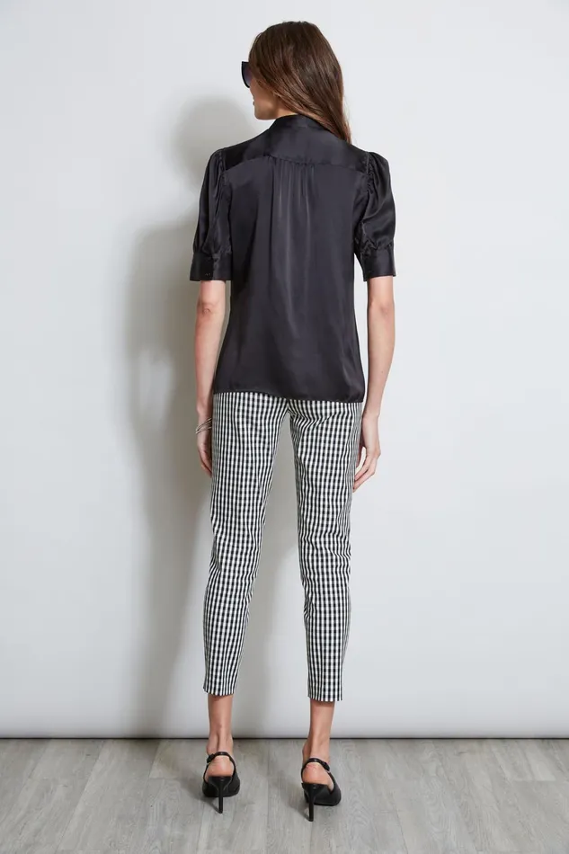 Elie Tahari Tops Silk Satin Ruched Sleeve Shirt Black 8211 Women