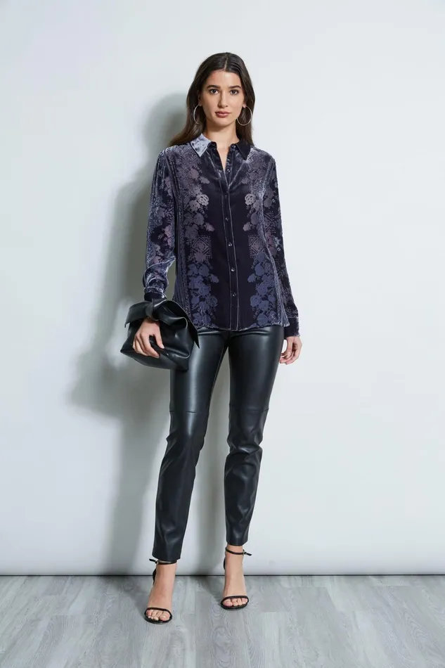Elie Tahari Tops Tapestry Velvet Burnout Shirt Slate Blue 8211 Women
