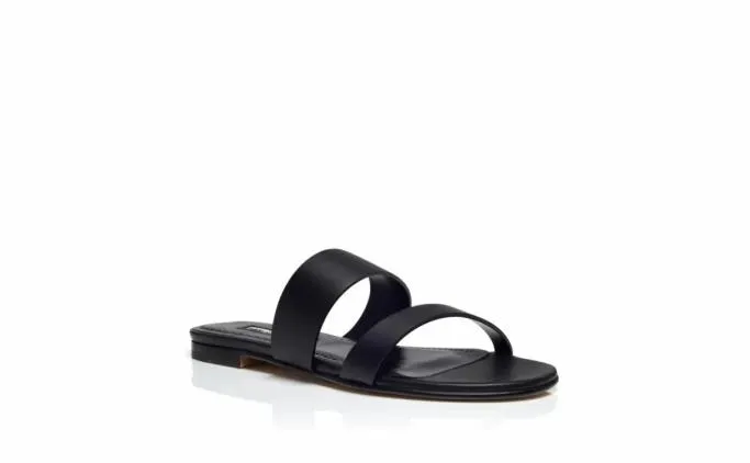 Flats Women Manolo Blahnik SERRATOBlack Calf Leather Flat Sandals Flats Women Manolo Blahnik SERRATOBlack Calf Leather Flat Sandals