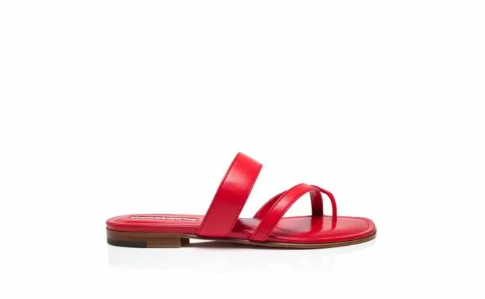 Flats Women Manolo Blahnik SUSARed Nappa Leather Crossover Flat Sandals Flats Women Manolo Blahnik SUSARed Nappa Leather Crossover Flat Sandals