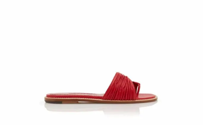 Flats Women Manolo Blahnik TIBORed Nappa Leather Gathered Flat Sandals Flats Women Manolo Blahnik TIBORed Nappa Leather Gathered Flat Sandals