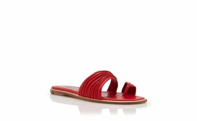 Flats Women Manolo Blahnik TIBORed Nappa Leather Gathered Flat Sandals Flats Women Manolo Blahnik TIBORed Nappa Leather Gathered Flat Sandals