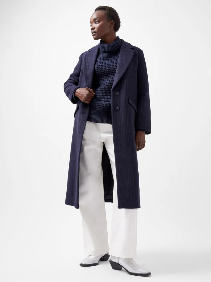 French Connection Arlana Pinstripe Coat NavyGrey Woman Coats and Jackets