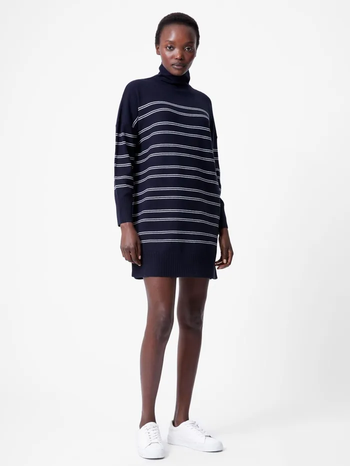 French Connection Babysoft Striped Roll Neck Mini Dress Dark NavyWinter White Woman Jumpers and Cardigans French Connection Babysoft Striped Roll Neck Mini Dress Dark NavyWinter White Woman Jumpers and Cardigans