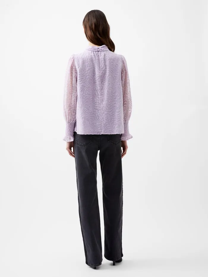 French Connection Diandra Devore Long Sleeve High Neck Top Orchid Petal Woman Tops